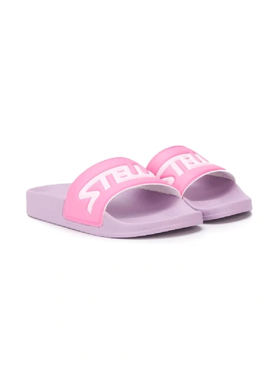 Shop Stella Mccartney Embossed Logo Slides In Pink