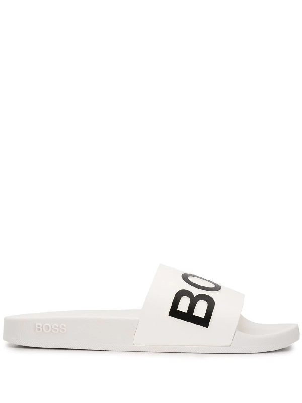 white hugo boss sliders