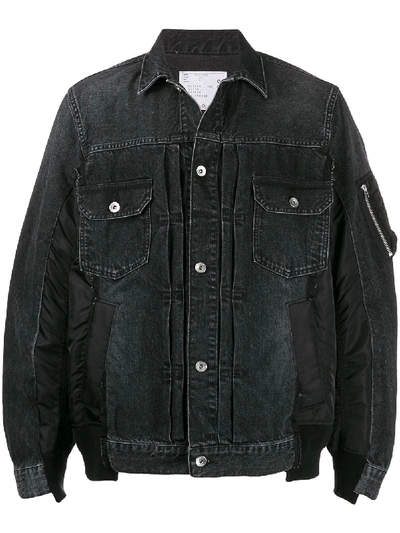 Shop Sacai Patchwork Denim Jacket In Black