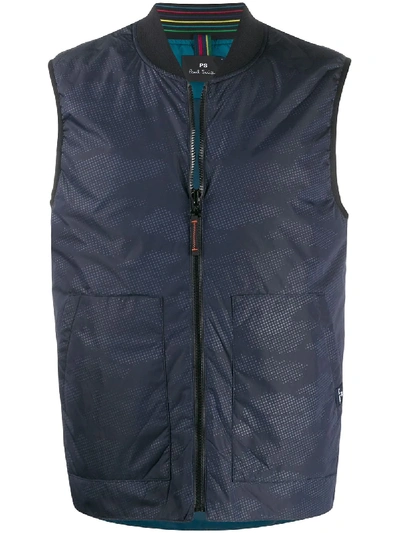 Shop Ps By Paul Smith Reversible Printed Gilet In Blue