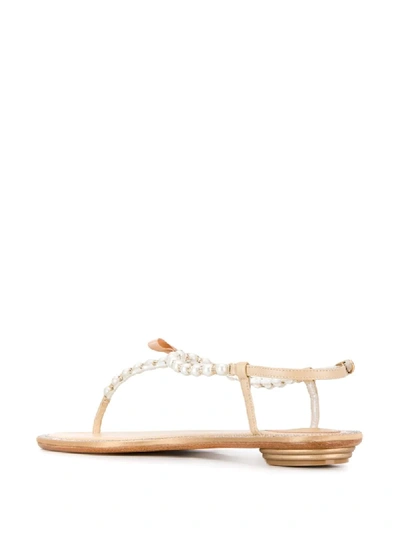 Shop René Caovilla Eliza Bow Detail Sandals In Gold