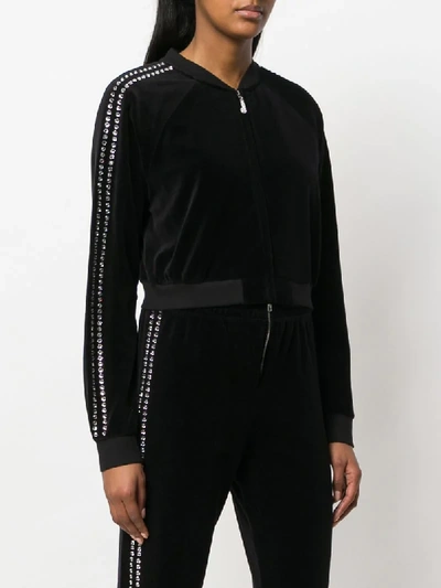 Shop Juicy Couture Exclusive Swarovski Embellished Velour Crop Jacket In Black