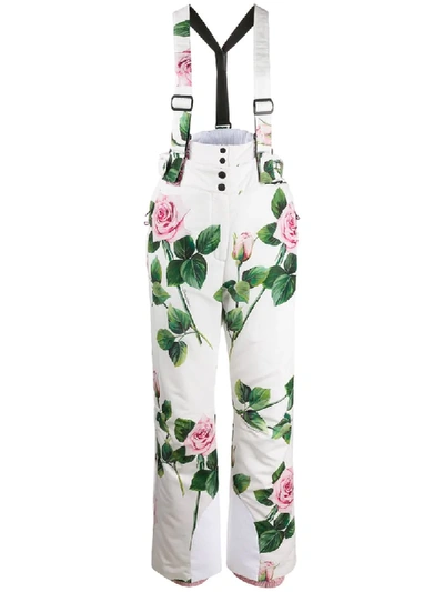 Shop Dolce & Gabbana Tropical Rose Print Ski Trousers In White