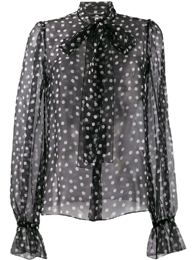 Shop Dolce & Gabbana Polka Dot Pussy Bow Blouse In Black