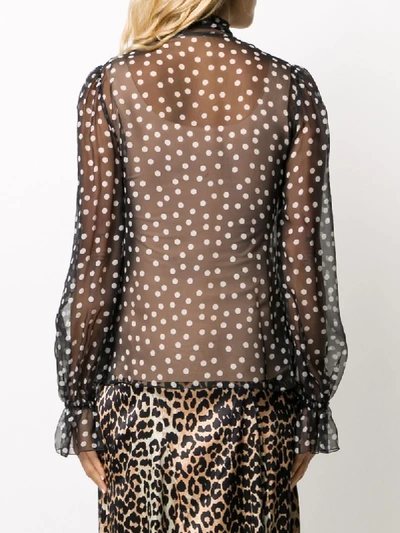 Shop Dolce & Gabbana Polka Dot Pussy Bow Blouse In Black