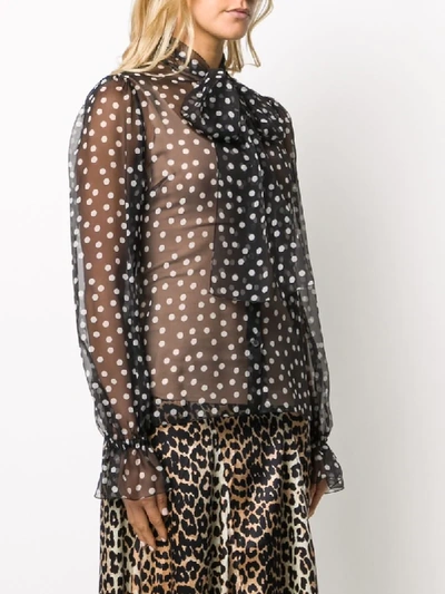 Shop Dolce & Gabbana Polka Dot Pussy Bow Blouse In Black