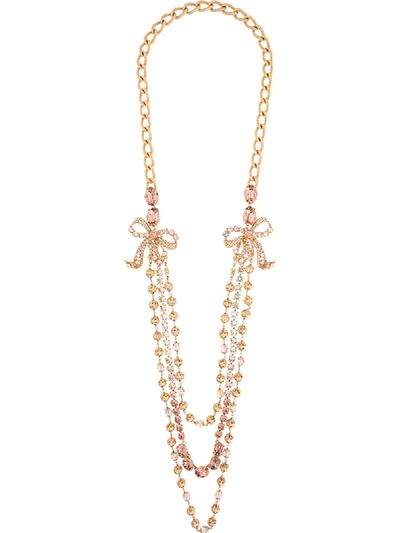 Shop Dolce & Gabbana Beaded Crystal Bow Layered Necklace In Gold
