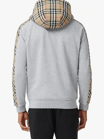 Shop Burberry Vintage Check Panel Zipped Hoodie In Grey