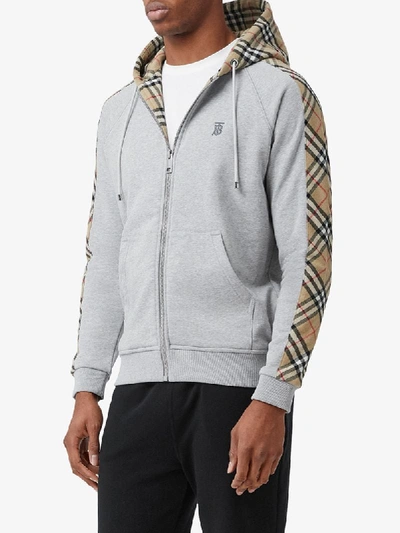 Shop Burberry Vintage Check Panel Zipped Hoodie In Grey