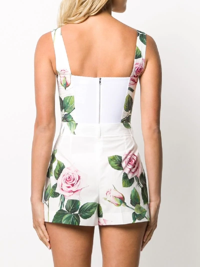 Shop Dolce & Gabbana Rose Print Cropped Top In White