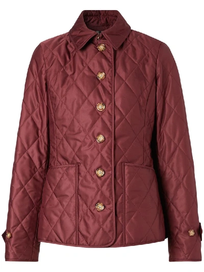 Shop Burberry Quilted Fitted Jacket In Red