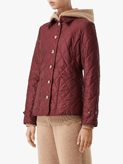 Shop Burberry Quilted Fitted Jacket In Red