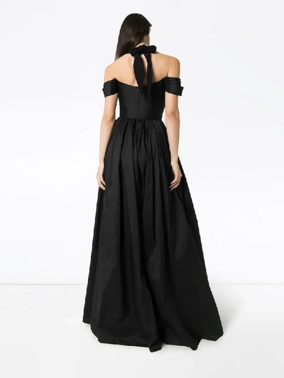 Shop Rasario Off-the-shoulder Flared Gown In Black
