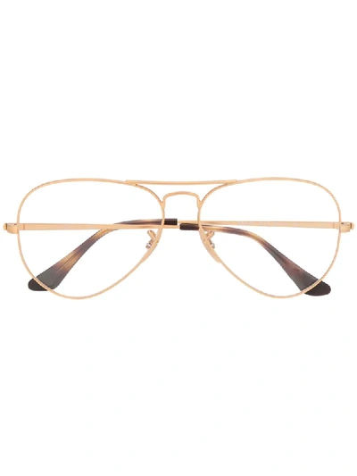 Ray Ban Oversized Round Frame Glasses In Gold