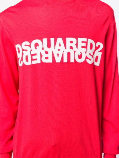 Shop Dsquared2 Double Logo Intarsia Jumper In Red