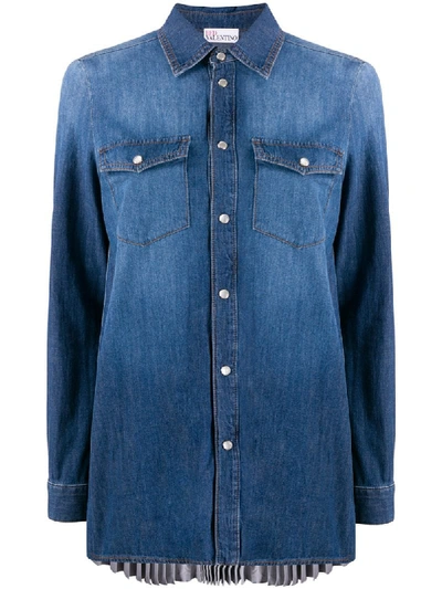 Shop Red Valentino Pleated Back Denim Shirt In Blue