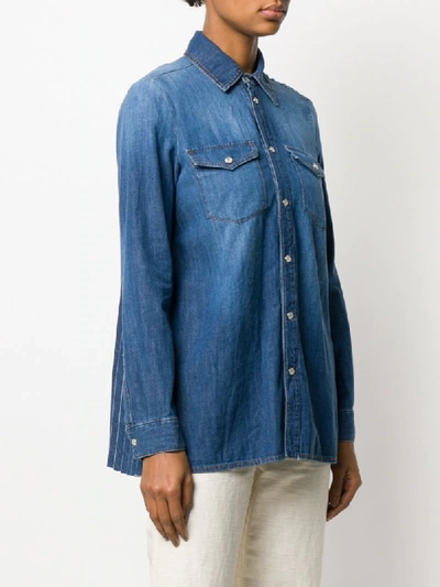 Shop Red Valentino Pleated Back Denim Shirt In Blue
