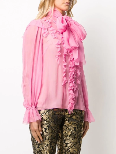 Shop Dolce & Gabbana Ruffle Pussy-bow Blouse In Pink