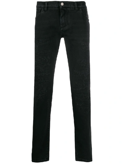 Shop Dolce & Gabbana Distressed Slim-fit Jeans In Black