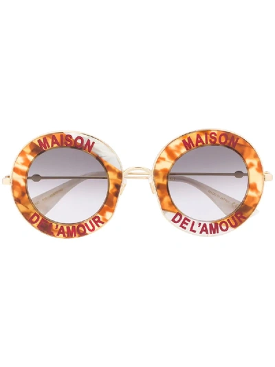 Shop Gucci Abstract Pattern Round Frame Sunglasses In Brown
