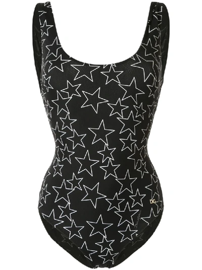 Shop Dolce & Gabbana Star Print Swimsuit In Black