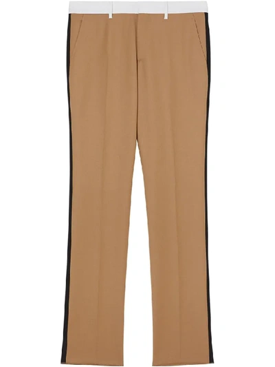 Shop Burberry Side Stripe Tailored Trousers In Neutrals
