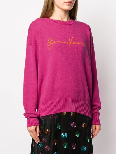 Shop Versace Jacquard Gv Signature Jumper In Pink