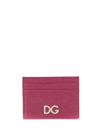 Shop Dolce & Gabbana Rhinestone Logo Cardholder In Pink