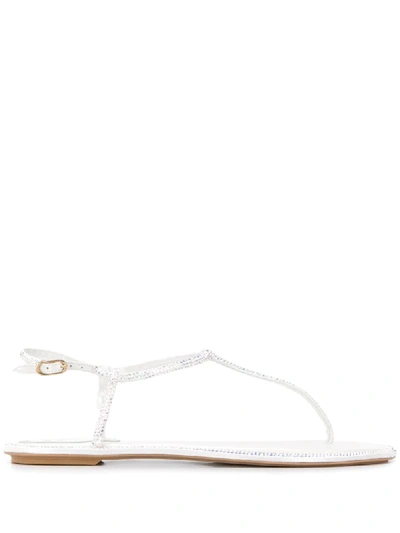 Shop René Caovilla Crystal-embellished Thong Sandals In White