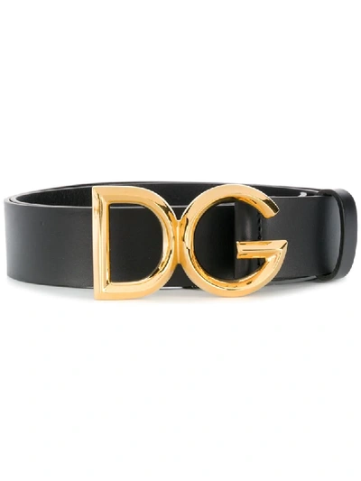 Shop Dolce & Gabbana Logo Plaque Buckle Belt In Black