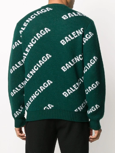 Shop Balenciaga Logo Intarsia Jumper In Green