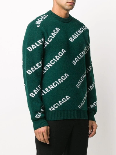 Shop Balenciaga Logo Intarsia Jumper In Green