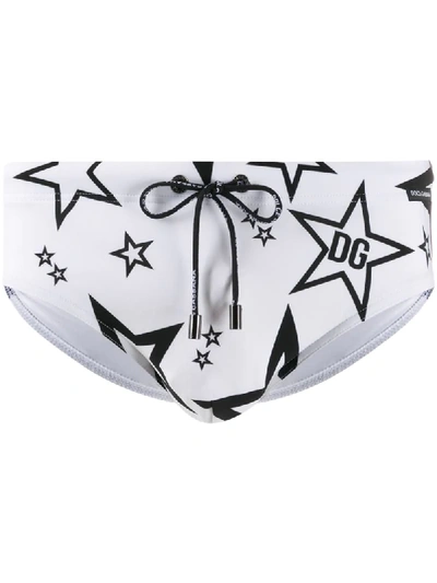 Shop Dolce & Gabbana Millennials Star Printed Swimming Trunks In White