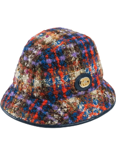 Shop Gucci Tweed Logo Fedora In Blue