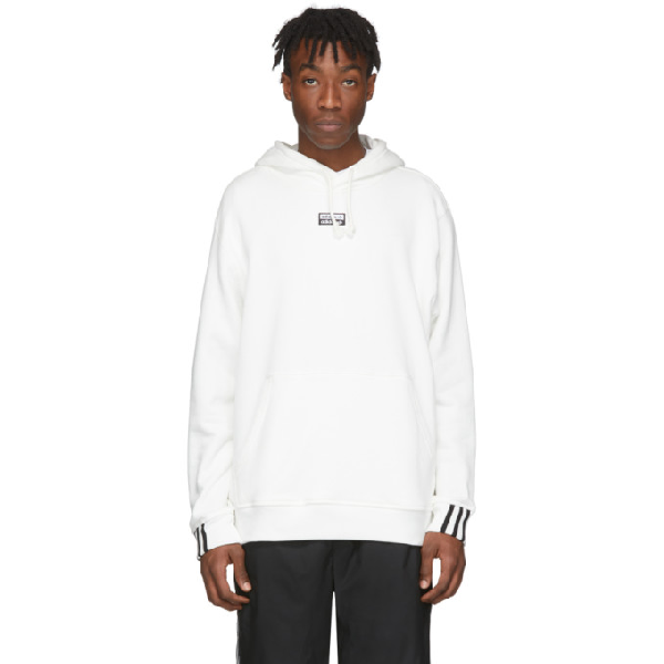 adidas originals hoodie with stripes and central logo in white