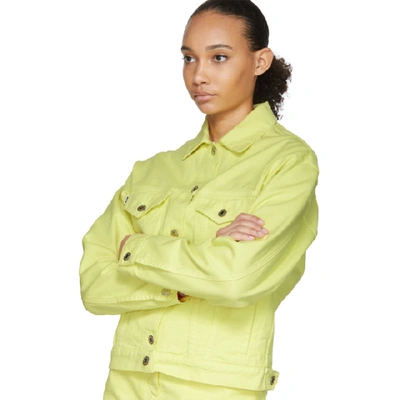 Shop Msgm Yellow Denim Logo Jacket In 07 Lime