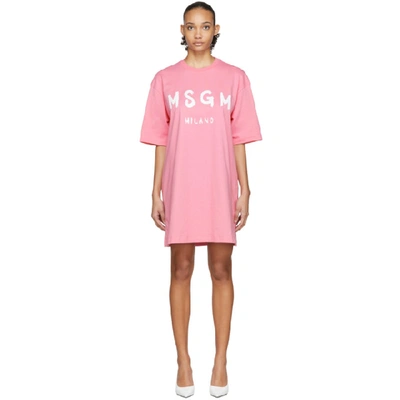 Shop Msgm Pink Artist Logo T-shirt Dress In 12 Pink