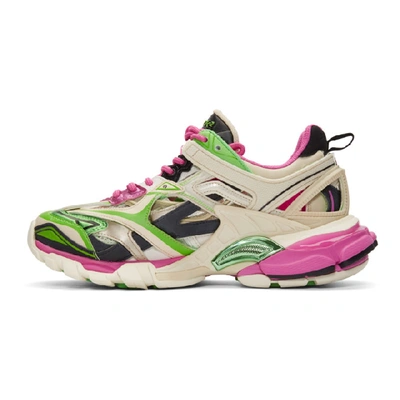 Balenciaga Track 2 Trainers In White/green/pink