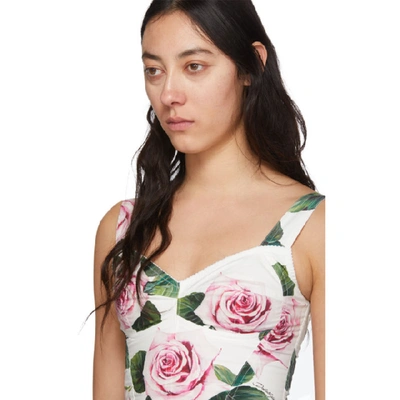 Shop Dolce & Gabbana Dolce And Gabbana White And Pink Rose Print Bustier In Ha96c Pink