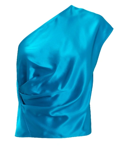 Shop Michelle Mason One-shoulder Draped Top In Blue-med
