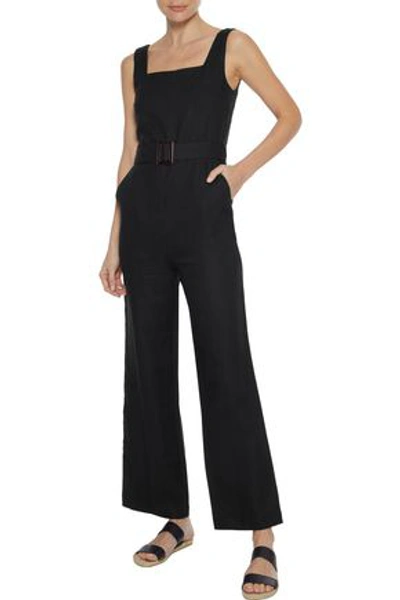 Shop Iris & Ink Allium Belted Linen-gauze Jumpsuit In Black