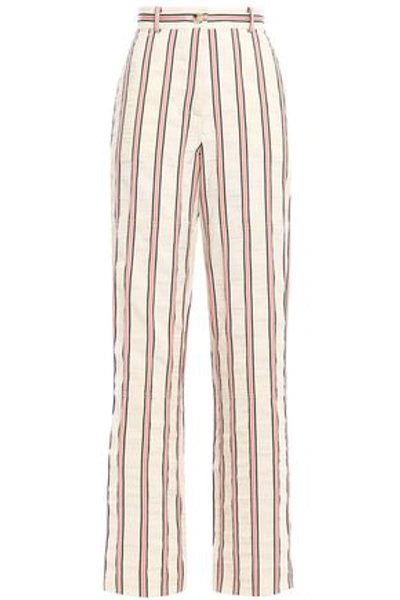 Shop Tory Burch Buddy Crinkled Cotton-blend Jacquard Wide-leg Pants In Cream