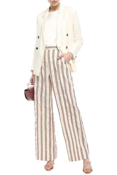 Shop Tory Burch Buddy Crinkled Cotton-blend Jacquard Wide-leg Pants In Cream