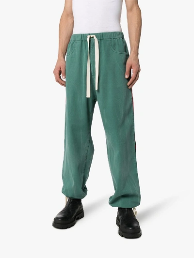 Shop Gucci Stripe Detail Denim Sweatpants In Green