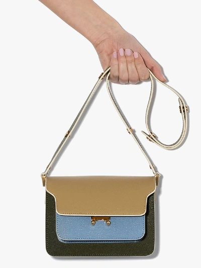 Shop Marni Beige, Blue And Green Mini Trunk Bag