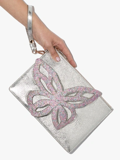 Shop Sophia Webster Silver Flossy Butterfly Clutch Bag
