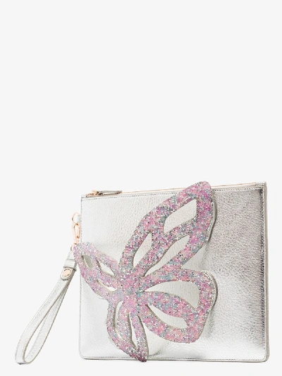 Shop Sophia Webster Silver Flossy Butterfly Clutch Bag
