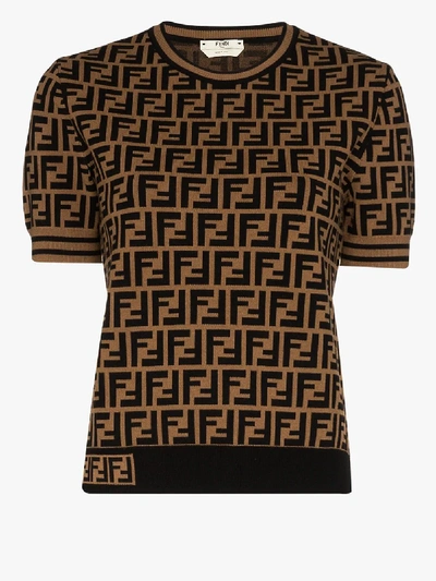 Shop Fendi Ff Logo Knit Top In Brown