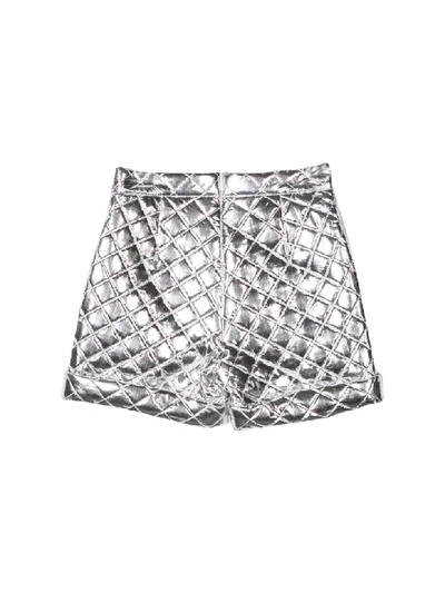 Shop Balmain Quilted Shorts In Argento