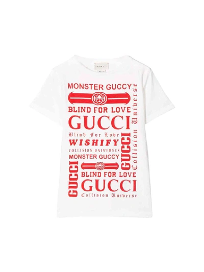 Shop Gucci Cotton T-shirt In Bianco/rosso
